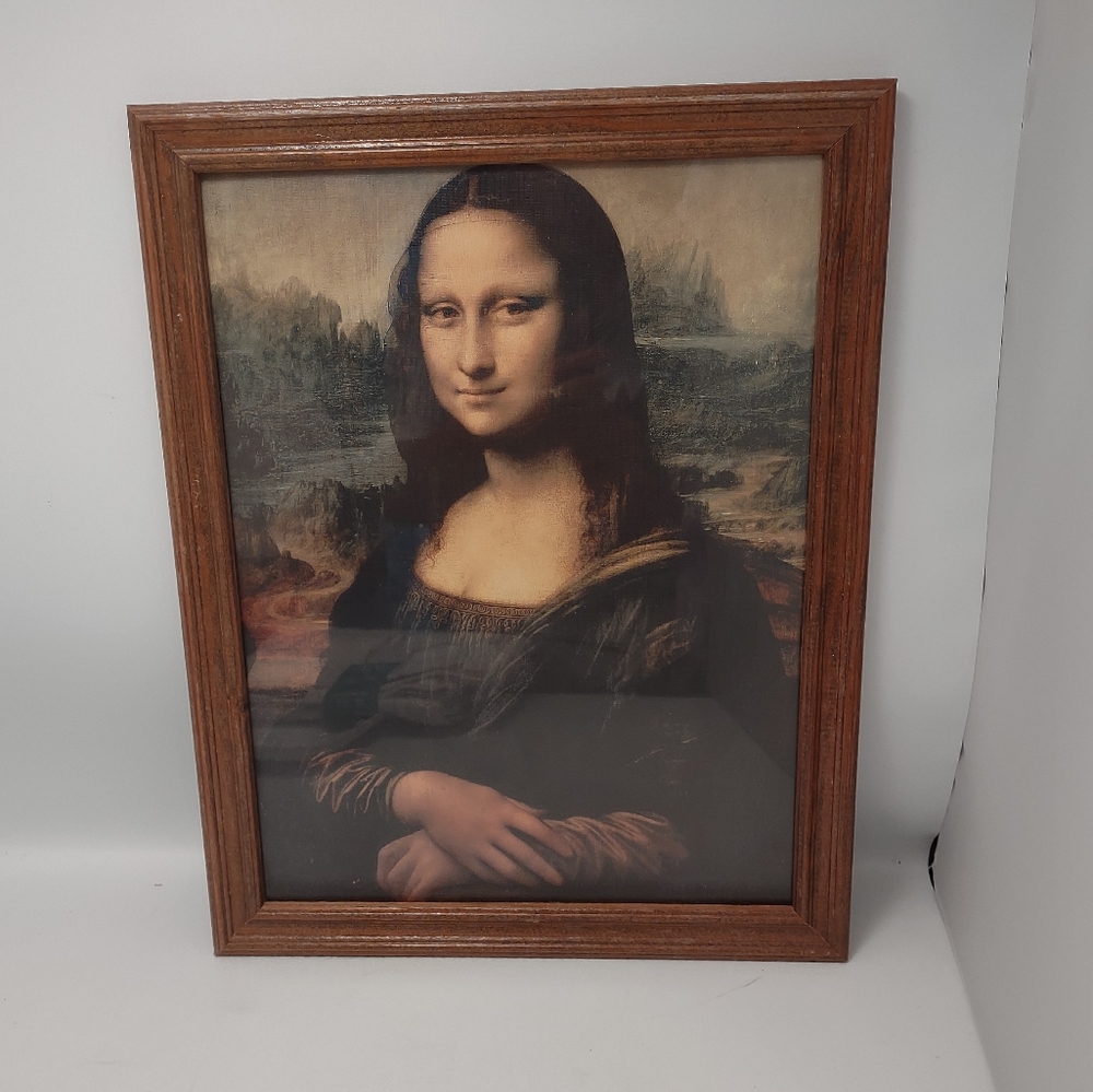 Mona Lisa Prints with Detailed Mona Lisa Info On Back Glass Framed 14"h X 12"w